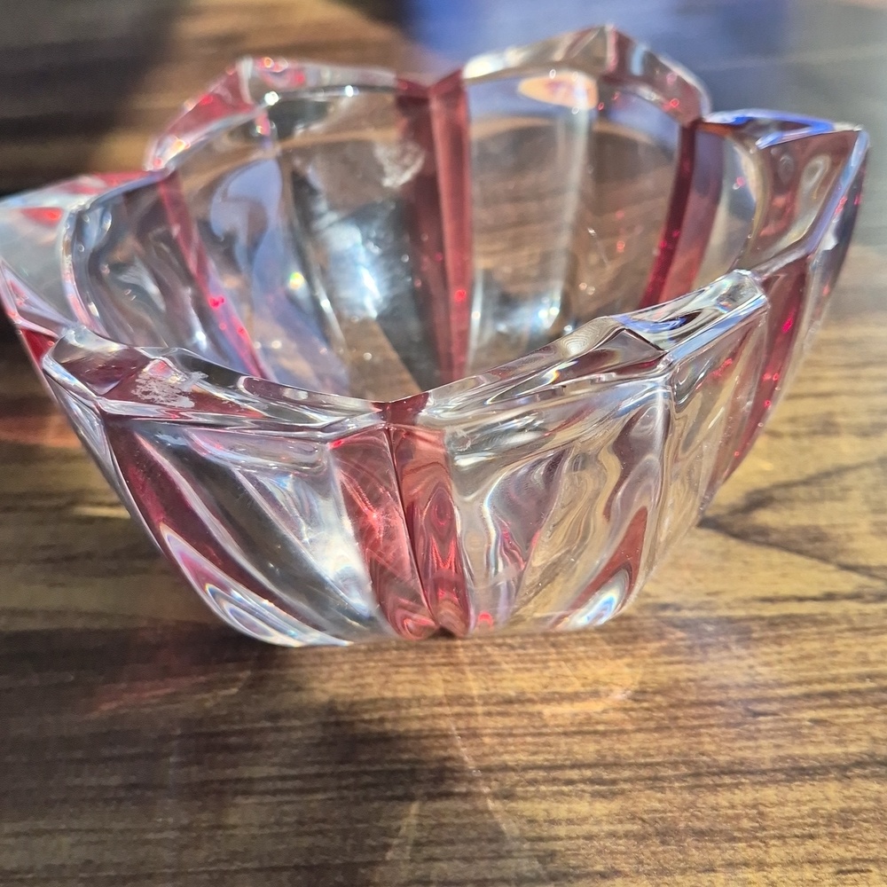 Crystal Clear Glass Bowl with Red Accents by Dresden Crystal of Germany